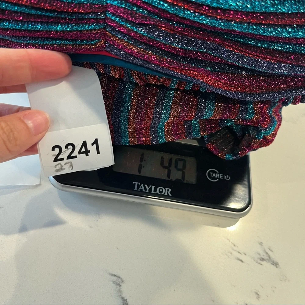 2741 Jonathan Simkhai Rainbow Metallic Pleated Long Sleeve V-Neck Party Gown 4 - Picture 9 of 9
